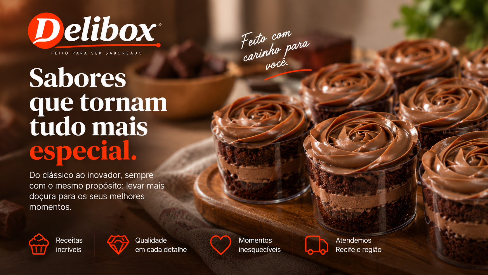 Sabores que tornam tudo mais especial — potes de chocolate Delibox