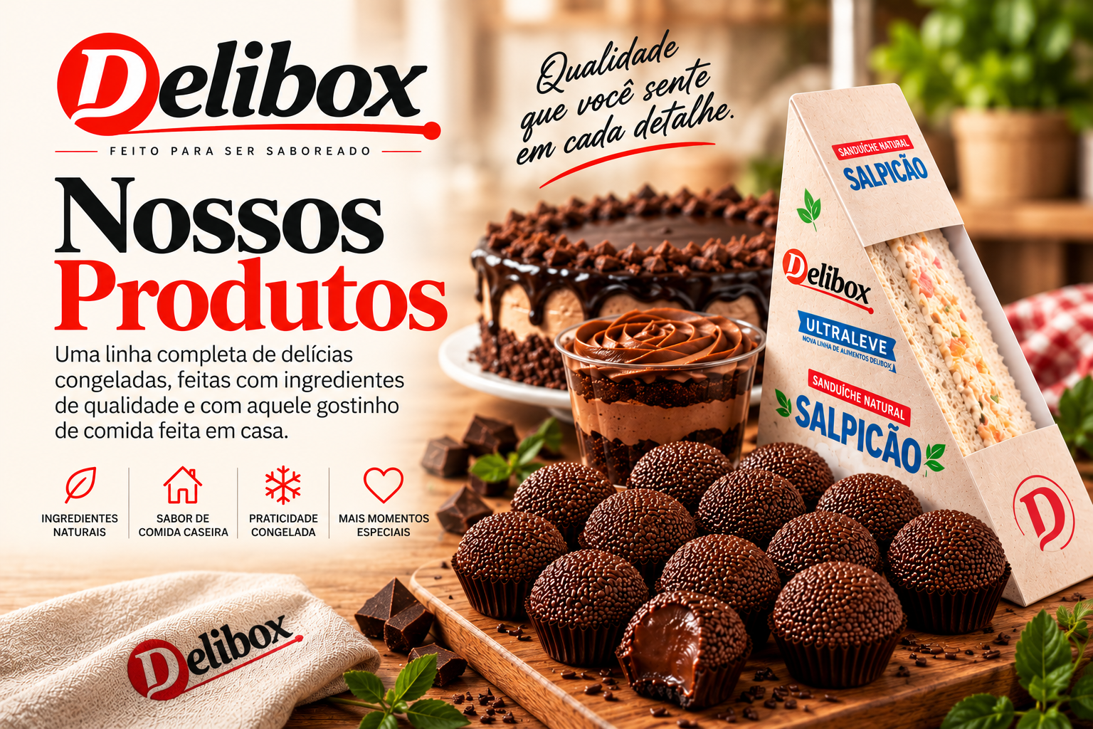 Nossos produtos Delibox — bolos, tortas, potes, doces e sanduíches